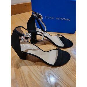 Stuart Weitzman Women's Nearlynude Crystal Sandals Black Clear Size 10.5 B NEW